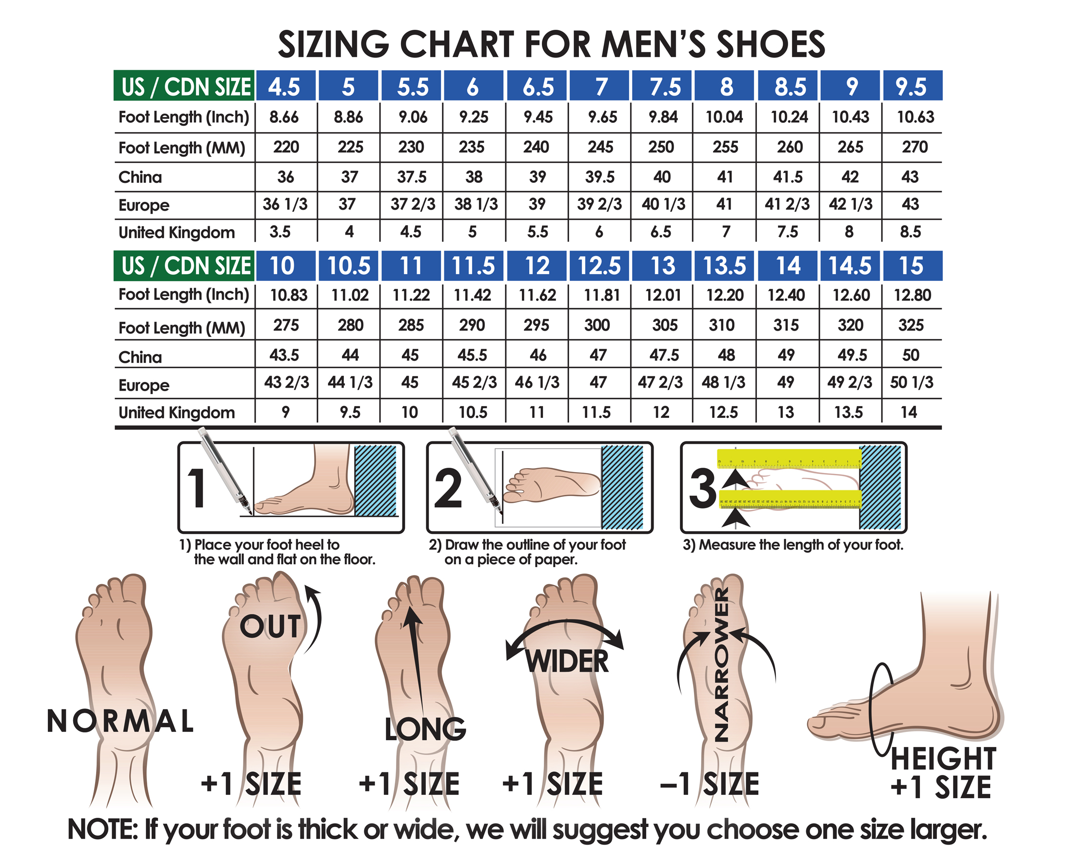 Mens size chart